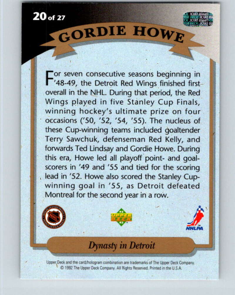 1992-93 Upper Deck Gordie Howe Heroes #20 Dynasty in Detroit  V26601