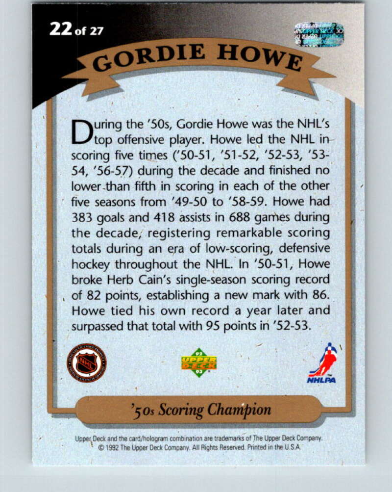 1992-93 Upper Deck Gordie Howe Heroes #22 '50's Scoring Champ  V26607