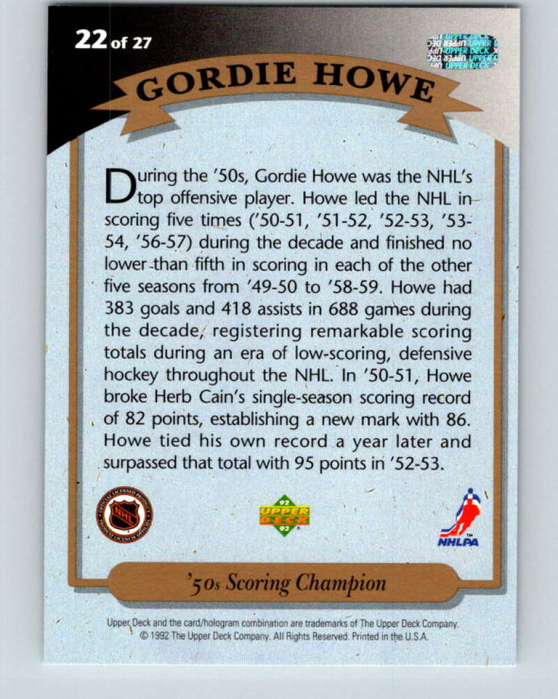 1992-93 Upper Deck Gordie Howe Heroes #22 '50's Scoring Champ  V26608