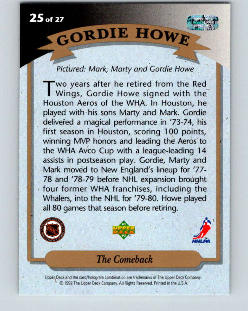 1992-93 Upper Deck Gordie Howe Heroes #25 The Comback  V26615