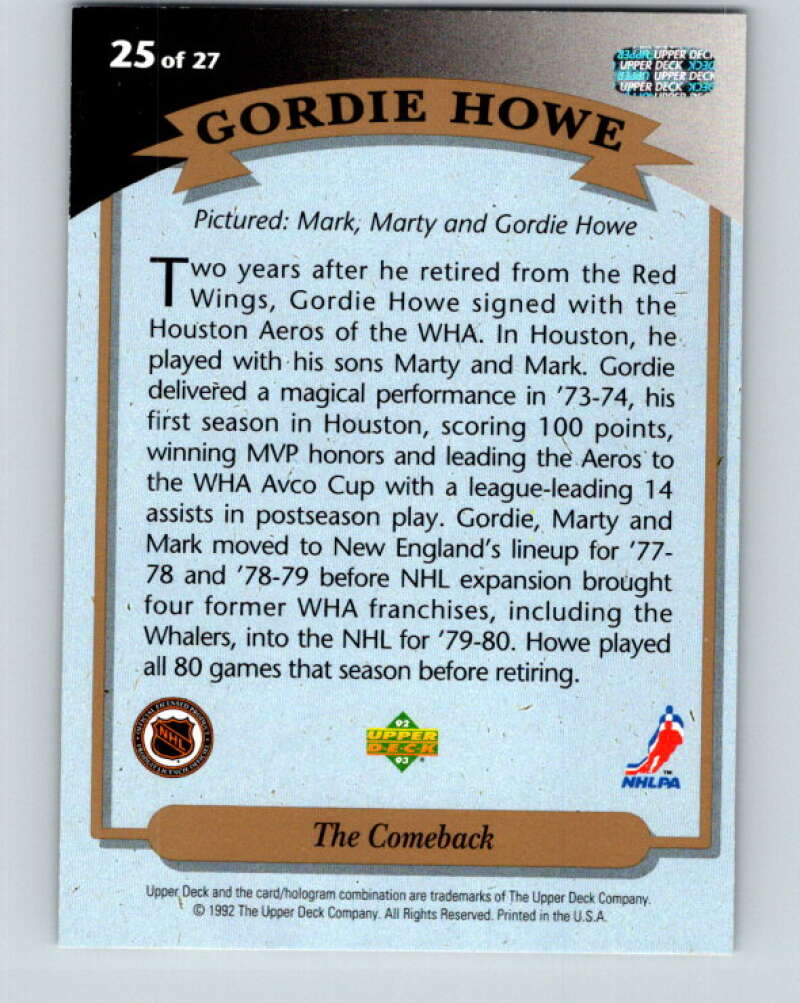 1992-93 Upper Deck Gordie Howe Heroes #25 The Comback  V26616