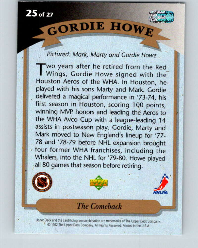 1992-93 Upper Deck Gordie Howe Heroes #25 The Comback  V26617