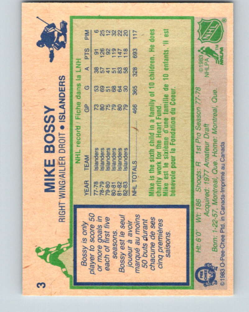 1983-84 O-Pee-Chee #3 Mike Bossy  New York Islanders  V26681