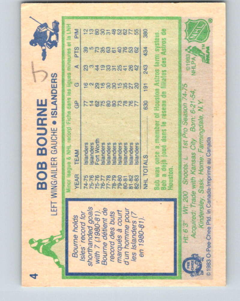 1983-84 O-Pee-Chee #4 Bob Bourne  New York Islanders  V26684