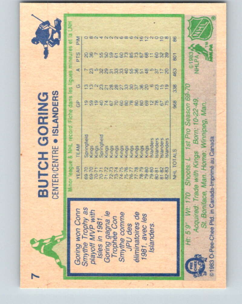 1983-84 O-Pee-Chee #7 Butch Goring  New York Islanders  V26696