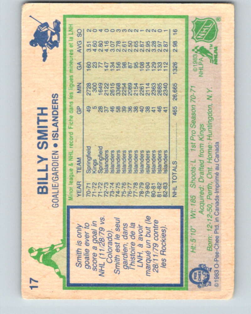 1983-84 O-Pee-Chee #17 Billy Smith  New York Islanders  V26742