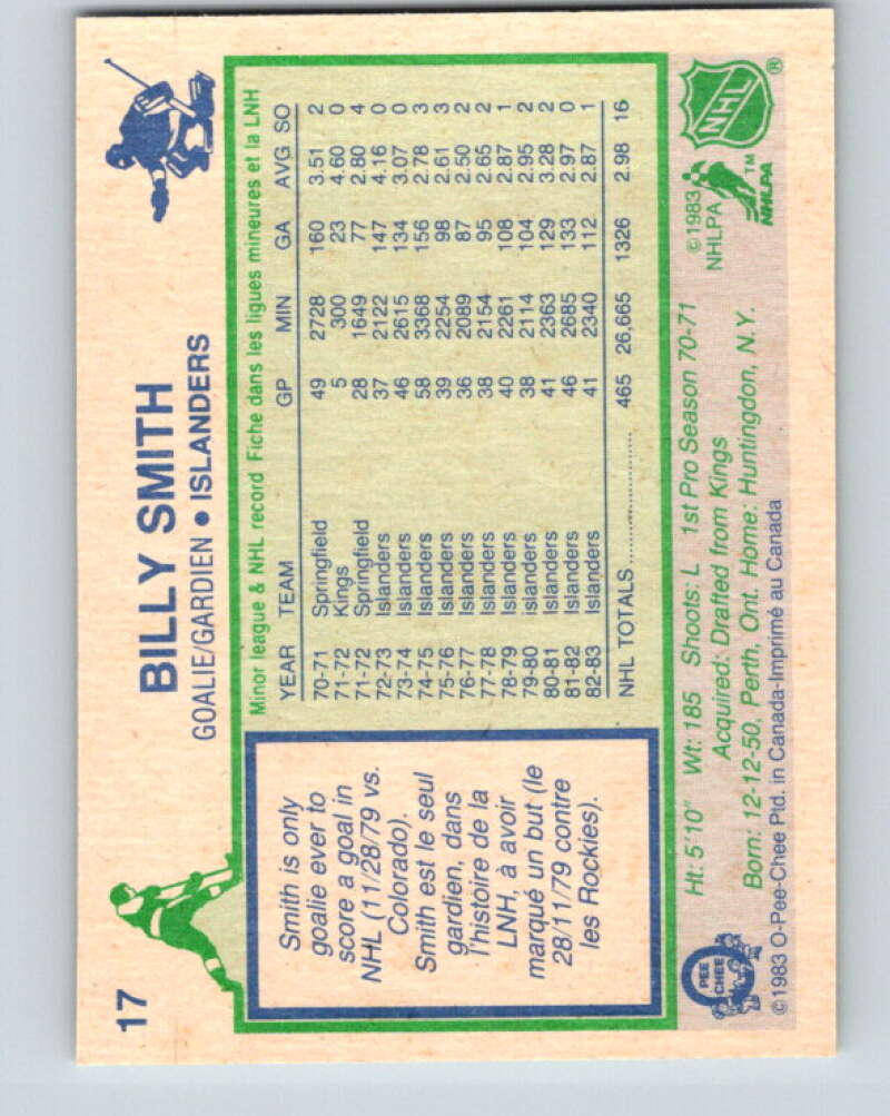 1983-84 O-Pee-Chee #17 Billy Smith  New York Islanders  V26743