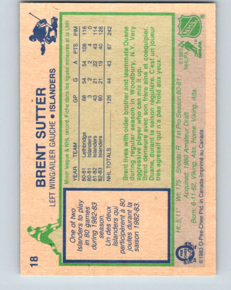 1983-84 O-Pee-Chee #18 Brent Sutter  New York Islanders  V26749