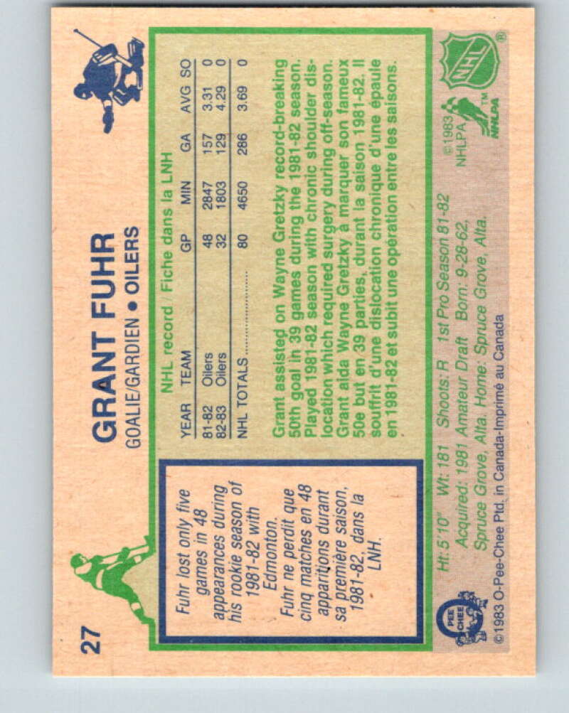 1983-84 O-Pee-Chee #27 Grant Fuhr  Edmonton Oilers  V26766