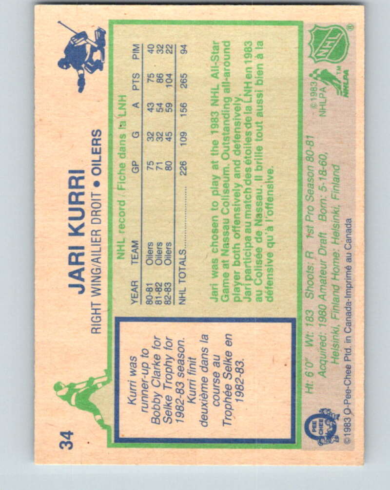 1983-84 O-Pee-Chee #34 Jari Kurri  Edmonton Oilers  V26787