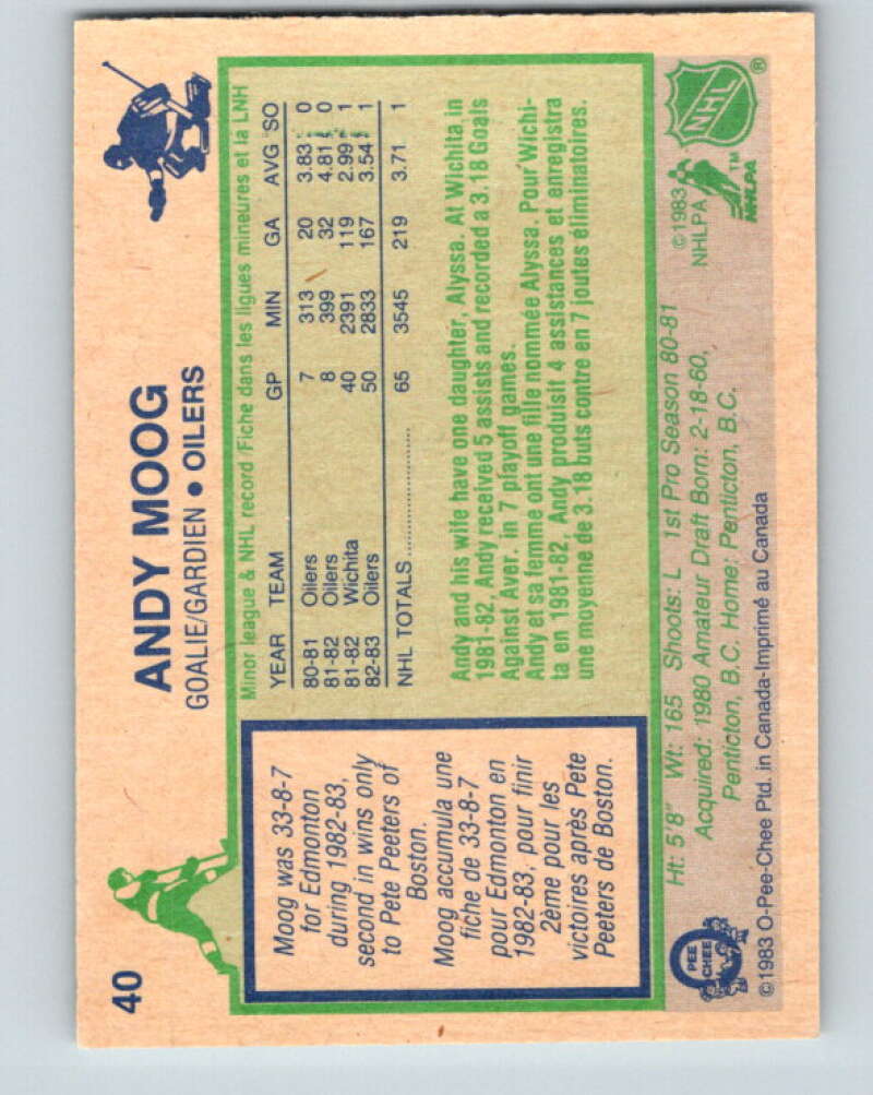 1983-84 O-Pee-Chee #40 Andy Moog  Edmonton Oilers  V26814