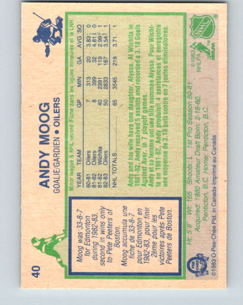 1983-84 O-Pee-Chee #40 Andy Moog  Edmonton Oilers  V26817