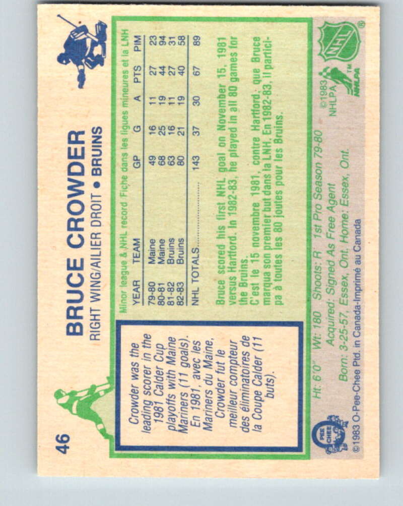 1983-84 O-Pee-Chee #46 Bruce Crowder  Boston Bruins  V26831