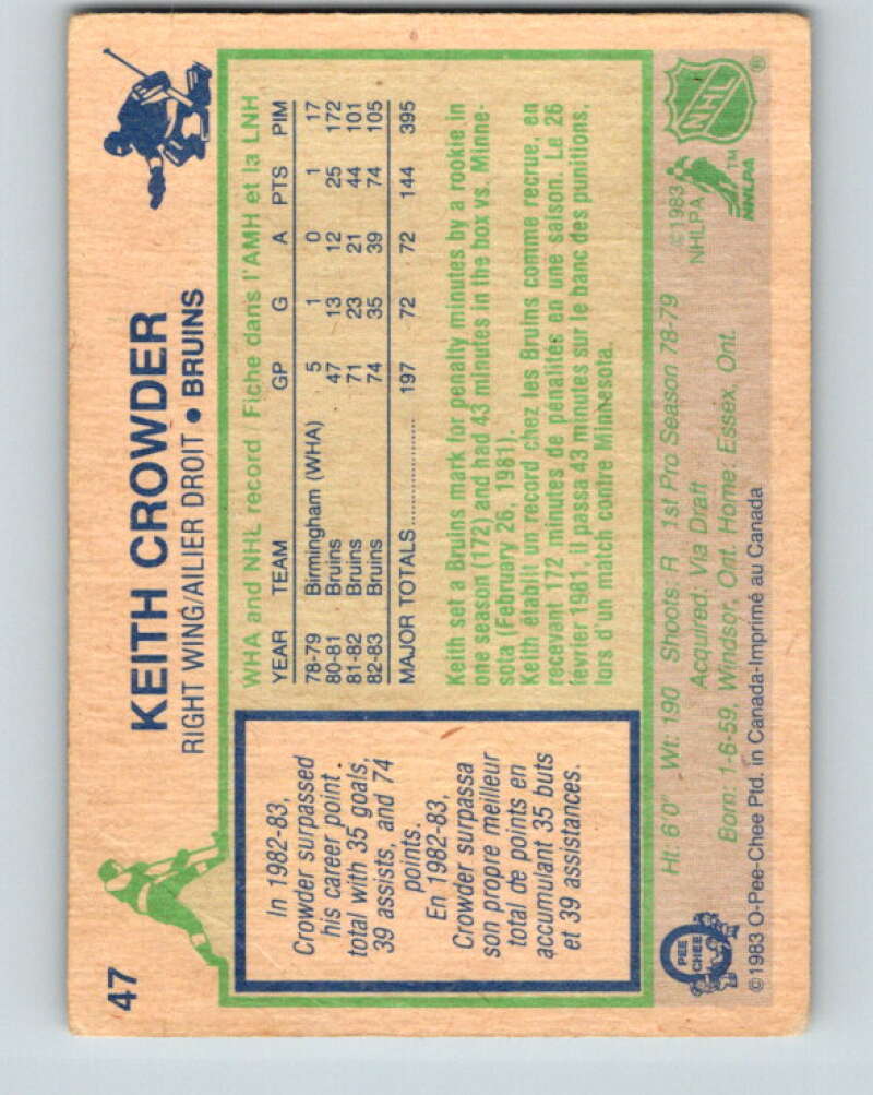 1983-84 O-Pee-Chee #47 Keith Crowder  Boston Bruins  V26832