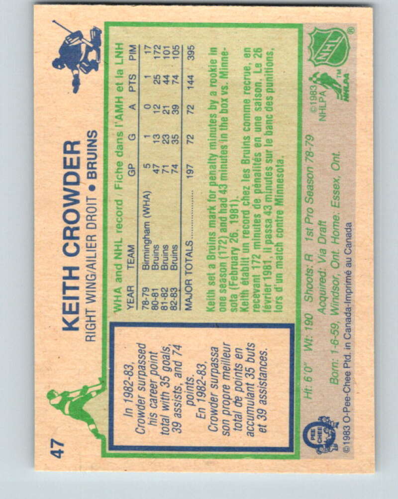 1983-84 O-Pee-Chee #47 Keith Crowder  Boston Bruins  V26833