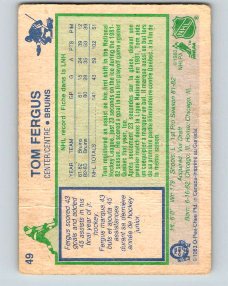 1983-84 O-Pee-Chee #49 Tom Fergus  Boston Bruins  V26842