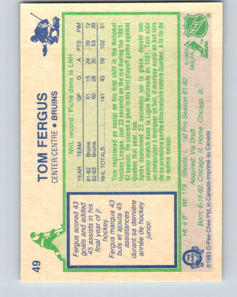 1983-84 O-Pee-Chee #49 Tom Fergus  Boston Bruins  V26843