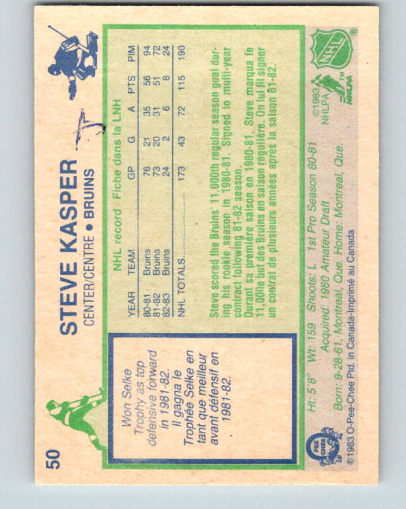1983-84 O-Pee-Chee #50 Steve Kasper  Boston Bruins  V26848