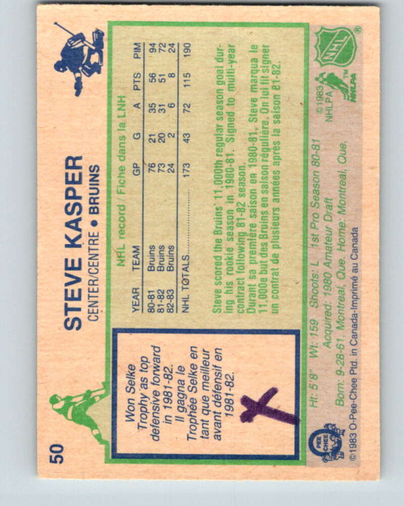 1983-84 O-Pee-Chee #50 Steve Kasper  Boston Bruins  V26849