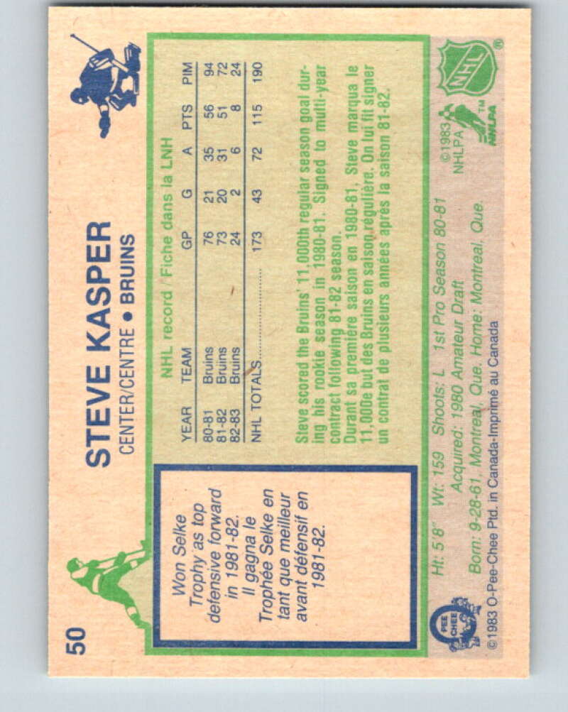 1983-84 O-Pee-Chee #50 Steve Kasper  Boston Bruins  V26850