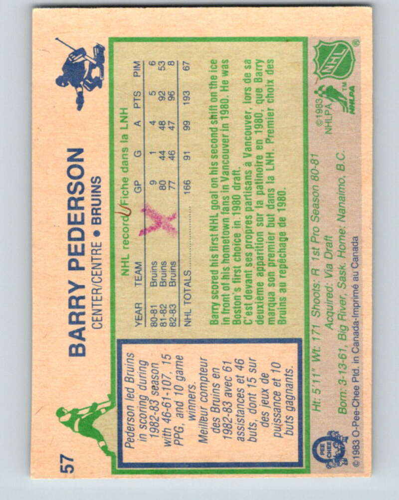 1983-84 O-Pee-Chee #57 Barry Pederson  Boston Bruins  V26872