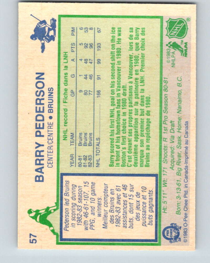 1983-84 O-Pee-Chee #57 Barry Pederson  Boston Bruins  V26874