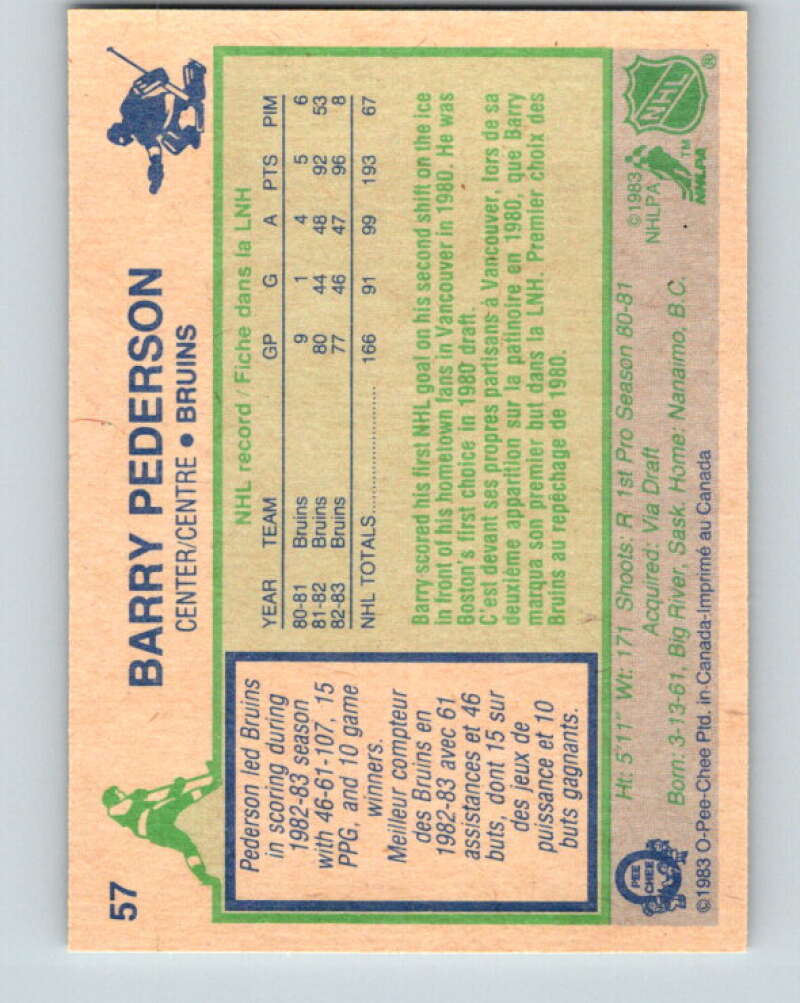 1983-84 O-Pee-Chee #57 Barry Pederson  Boston Bruins  V26876