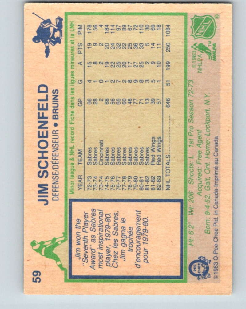 1983-84 O-Pee-Chee #59 Jim Schoenfeld  Boston Bruins  V26883