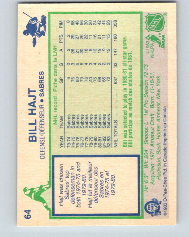 1983-84 O-Pee-Chee #64 Bill Hajt  Buffalo Sabres  V26897