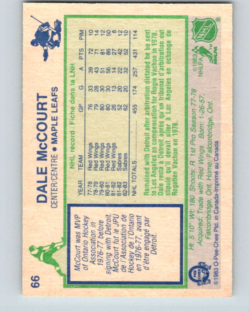 1983-84 O-Pee-Chee #66 Dale McCourt  Toronto Maple Leafs  V26900