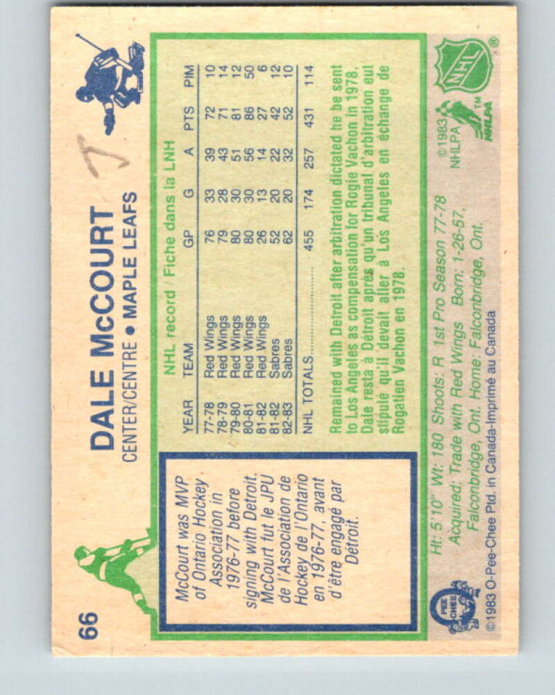 1983-84 O-Pee-Chee #66 Dale McCourt  Toronto Maple Leafs  V26901