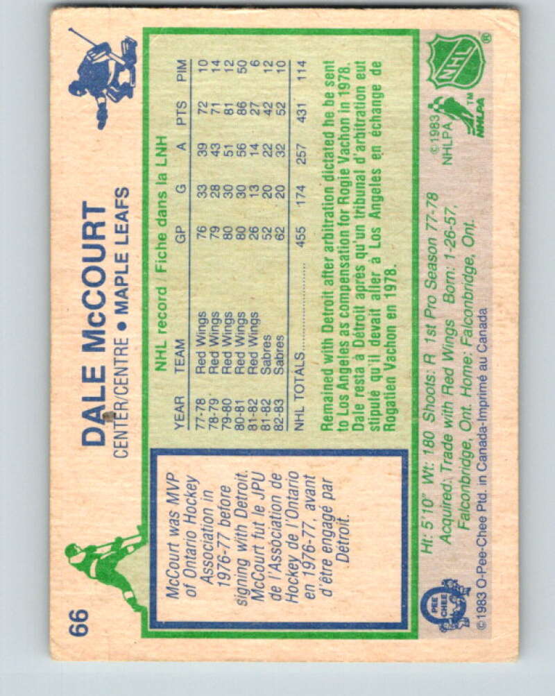 1983-84 O-Pee-Chee #66 Dale McCourt  Toronto Maple Leafs  V26904