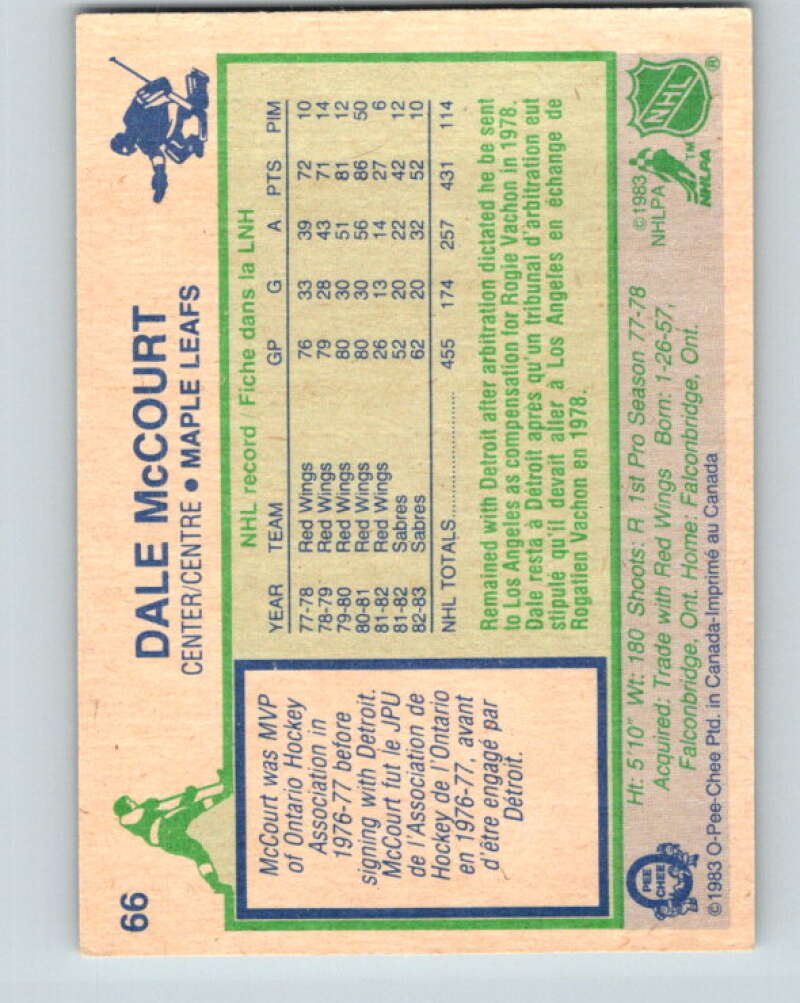 1983-84 O-Pee-Chee #66 Dale McCourt  Toronto Maple Leafs  V26906