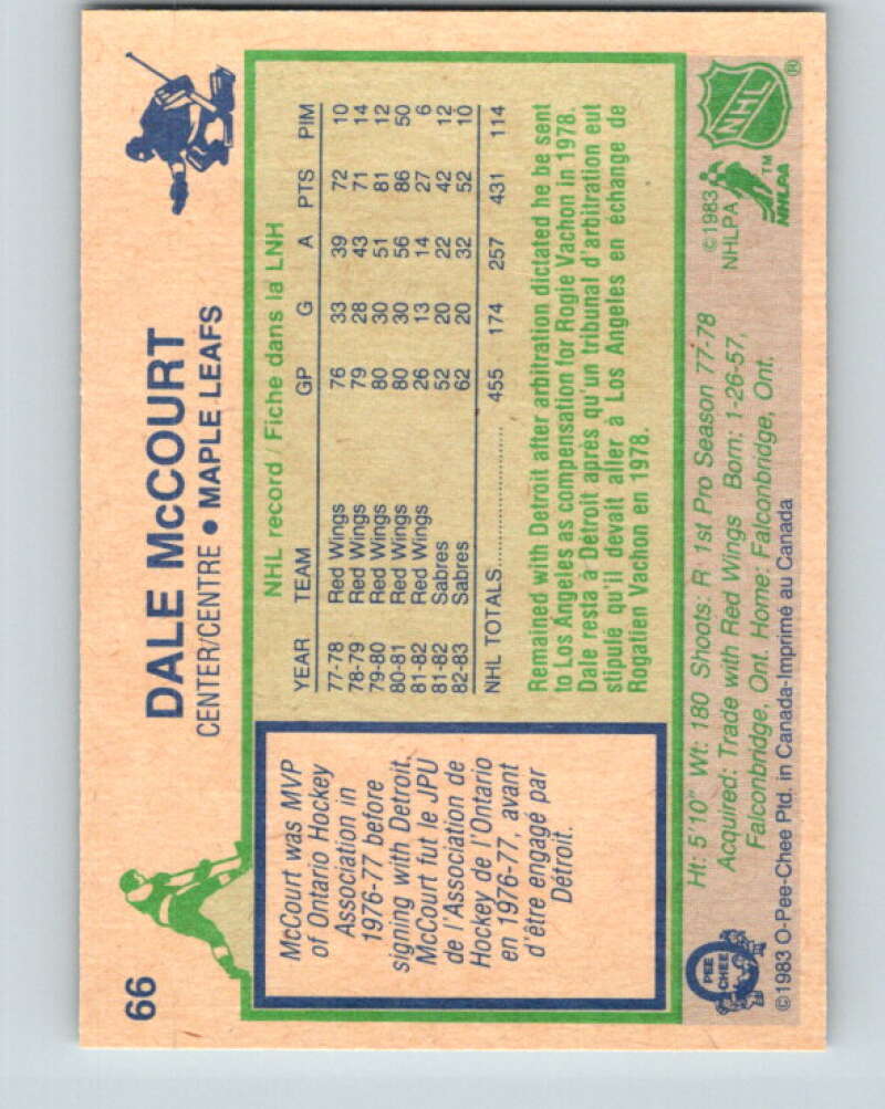 1983-84 O-Pee-Chee #66 Dale McCourt  Toronto Maple Leafs  V26907