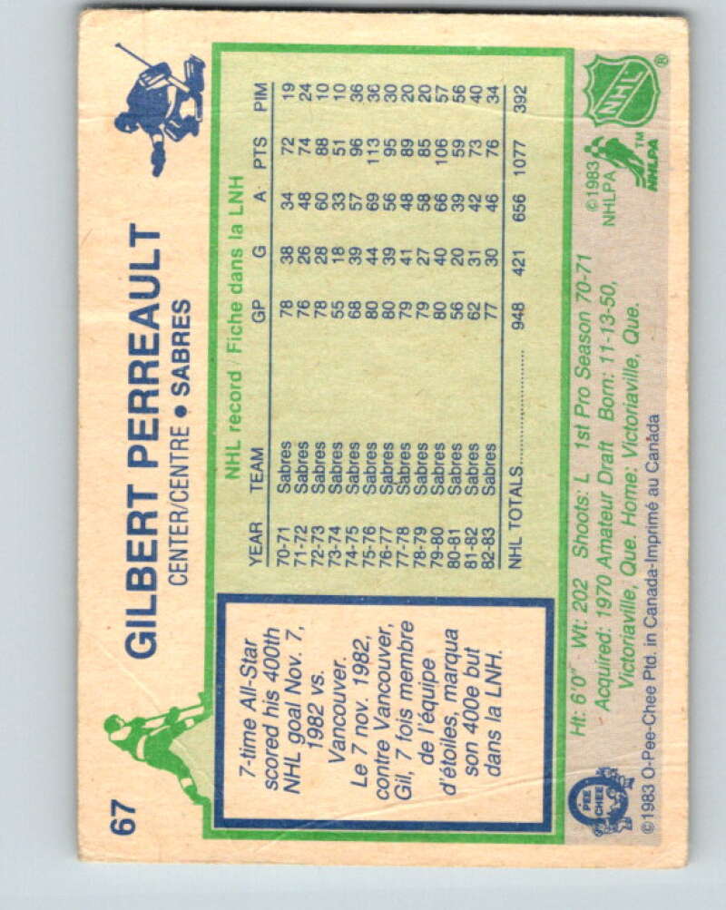 1983-84 O-Pee-Chee #67 Gilbert Perreault  Buffalo Sabres  V26909