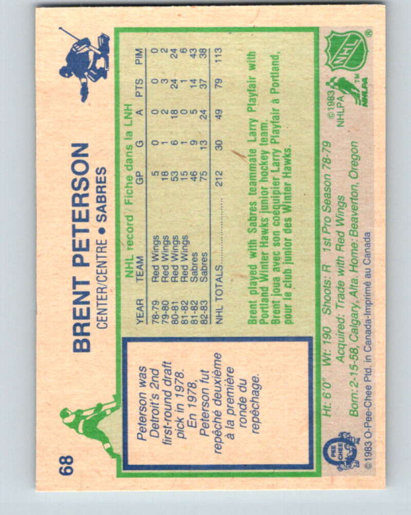 1983-84 O-Pee-Chee #68 Brent Peterson  RC Rookie Sabres  V26916