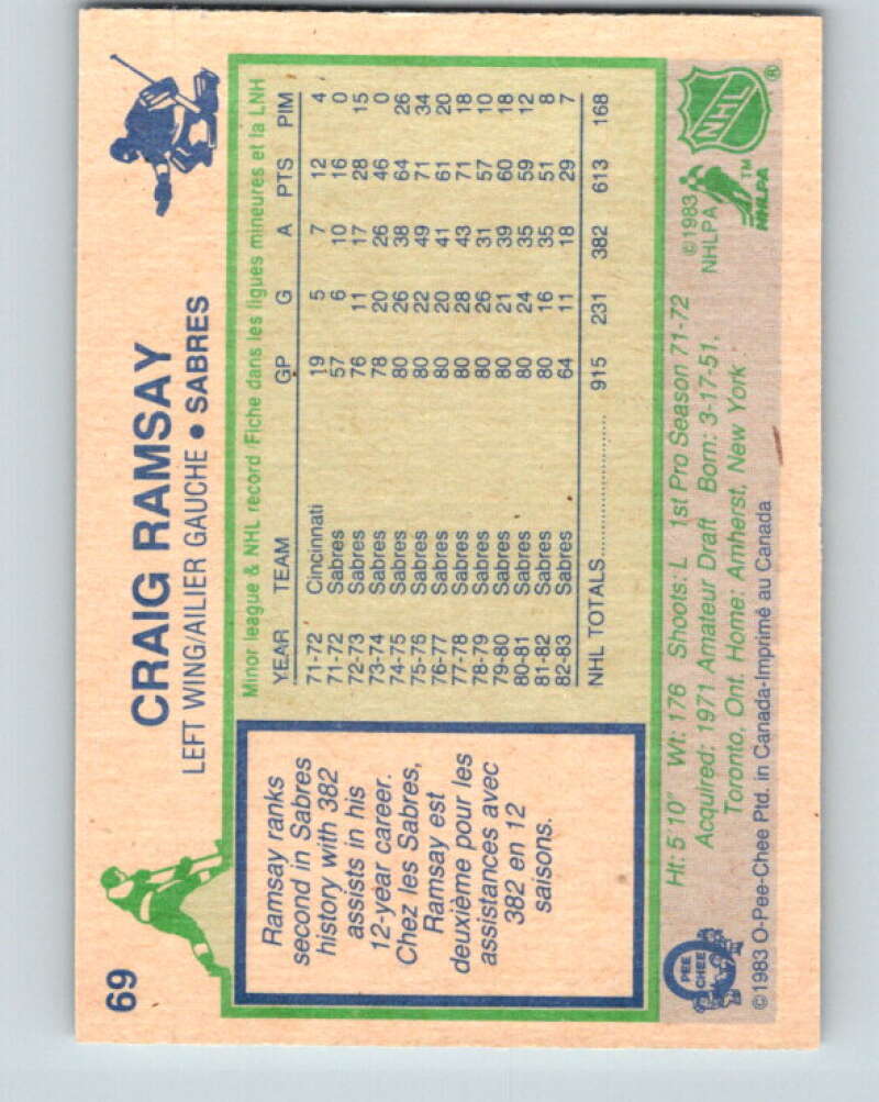 1983-84 O-Pee-Chee #69 Craig Ramsay  Buffalo Sabres  V26922