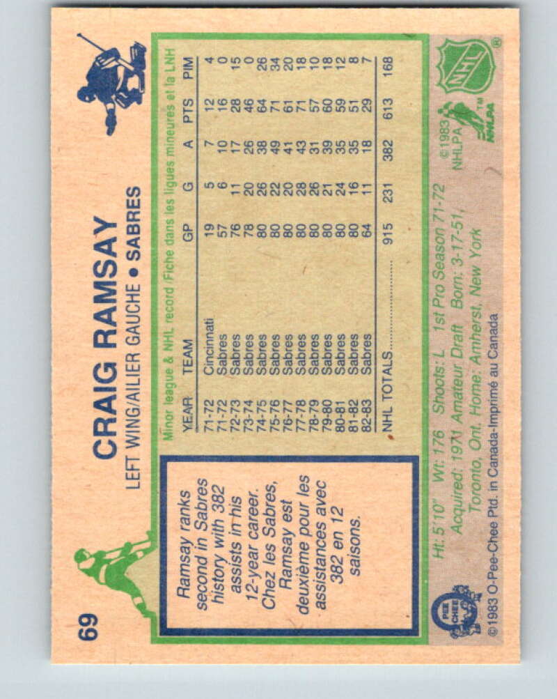 1983-84 O-Pee-Chee #69 Craig Ramsay  Buffalo Sabres  V26926