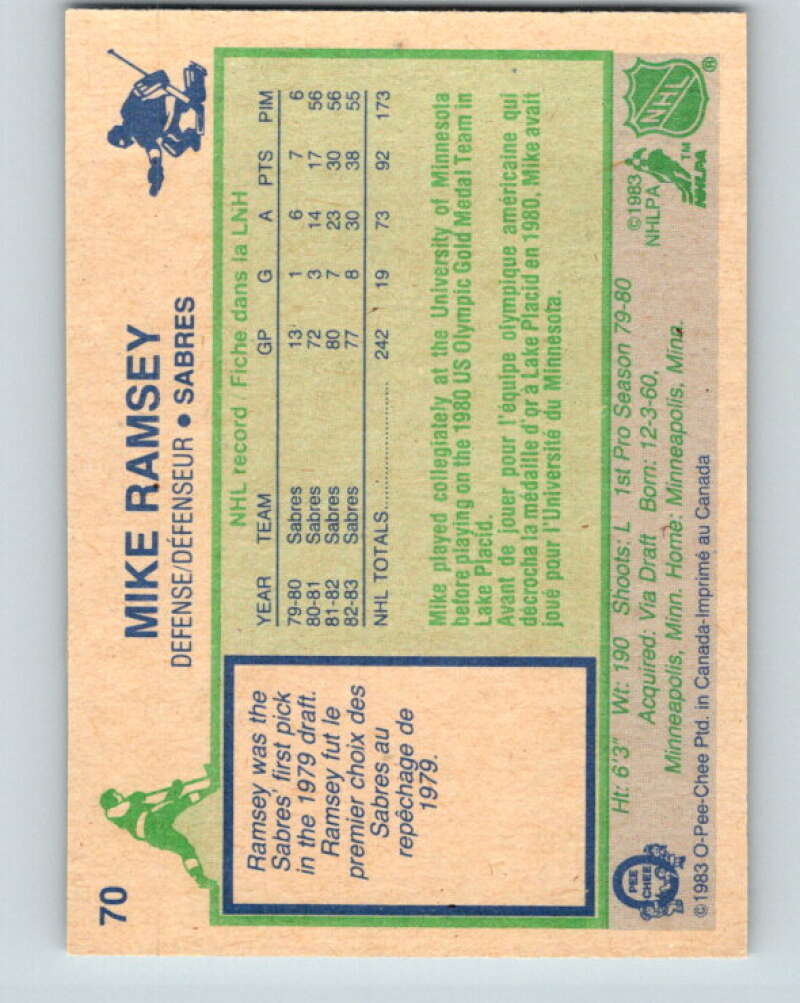 1983-84 O-Pee-Chee #70 Mike Ramsey  Buffalo Sabres  V26928