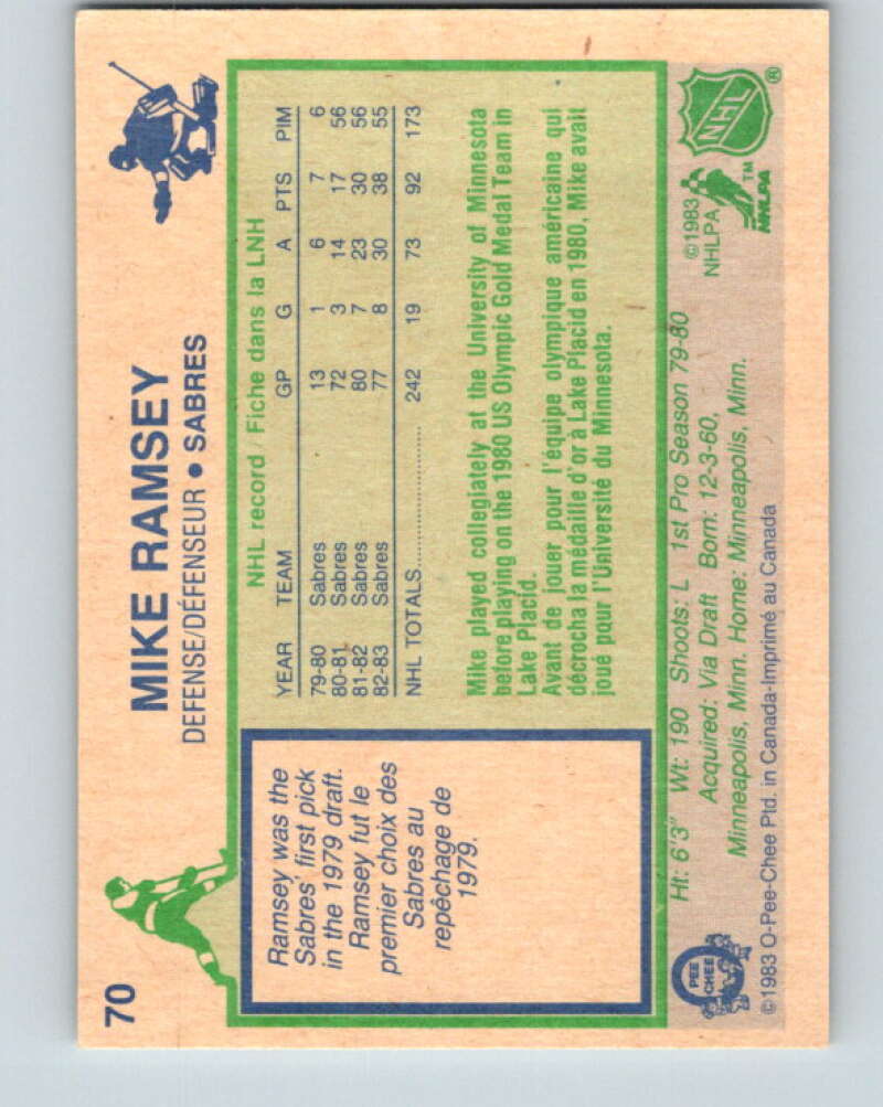 1983-84 O-Pee-Chee #70 Mike Ramsey  Buffalo Sabres  V26931