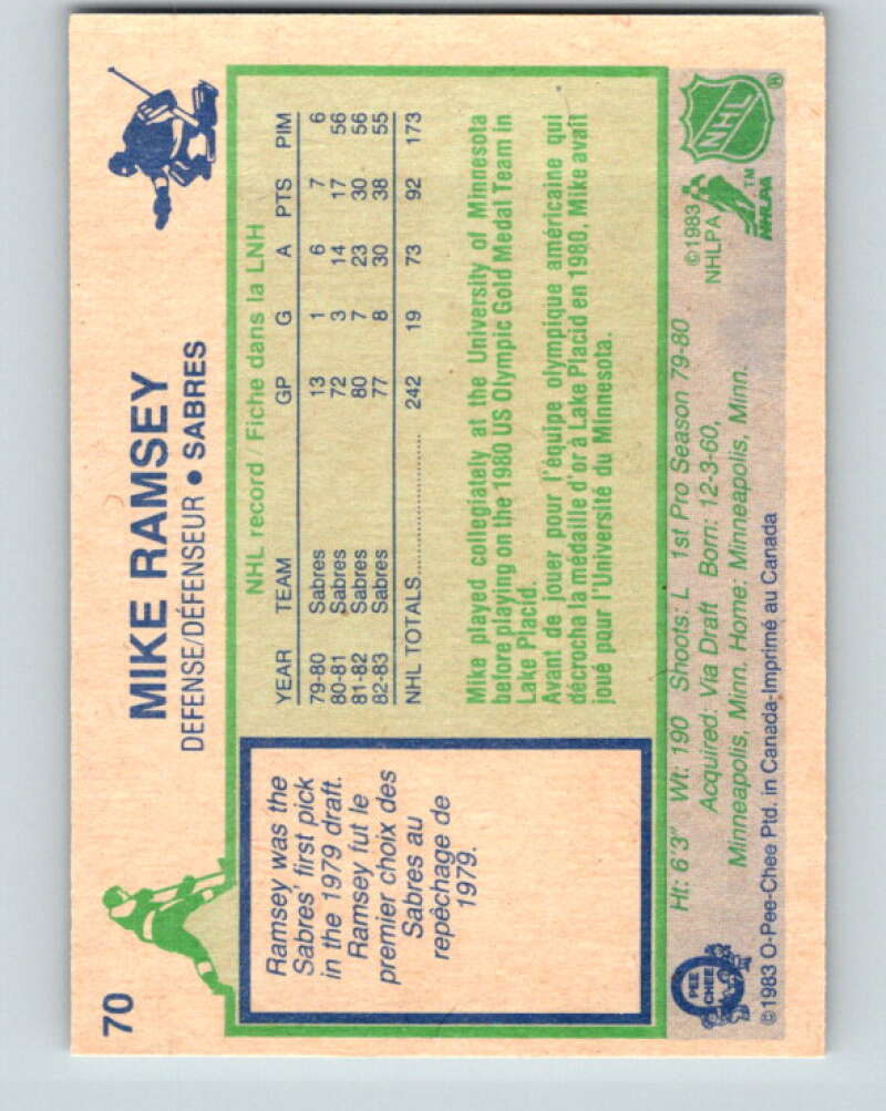 1983-84 O-Pee-Chee #70 Mike Ramsey  Buffalo Sabres  V26933