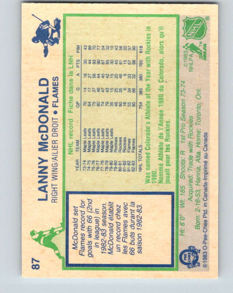 1983-84 O-Pee-Chee #87 Lanny McDonald  Calgary Flames  V26990