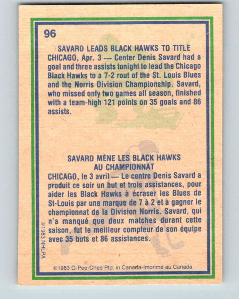 1983-84 O-Pee-Chee #96 Denis Savard HL  Chicago Blackhawks  V27011