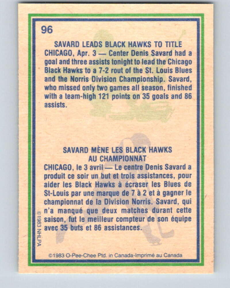 1983-84 O-Pee-Chee #96 Denis Savard HL  Chicago Blackhawks  V27012