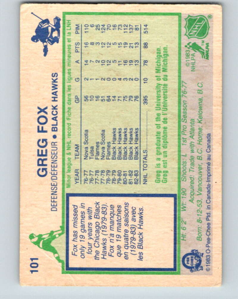 1983-84 O-Pee-Chee #101 Greg Fox  Chicago Blackhawks  V27027