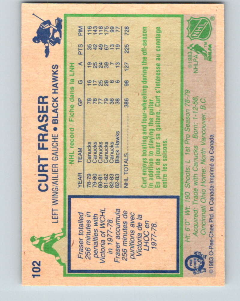 1983-84 O-Pee-Chee #102 Curt Fraser  Chicago Blackhawks  V27028