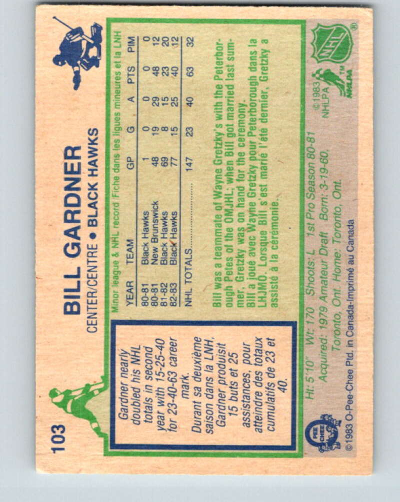 1983-84 O-Pee-Chee #103 Bill Gardner RC Rookie Blackhawks  V27034