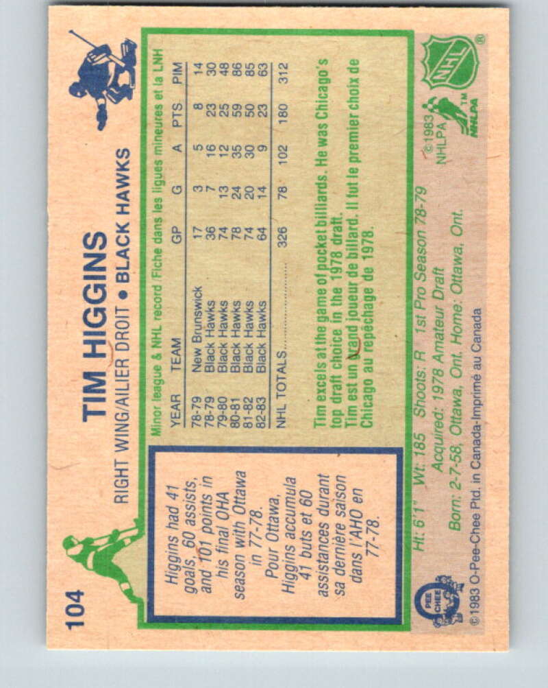 1983-84 O-Pee-Chee #104 Tim Higgins  Chicago Blackhawks  V27036