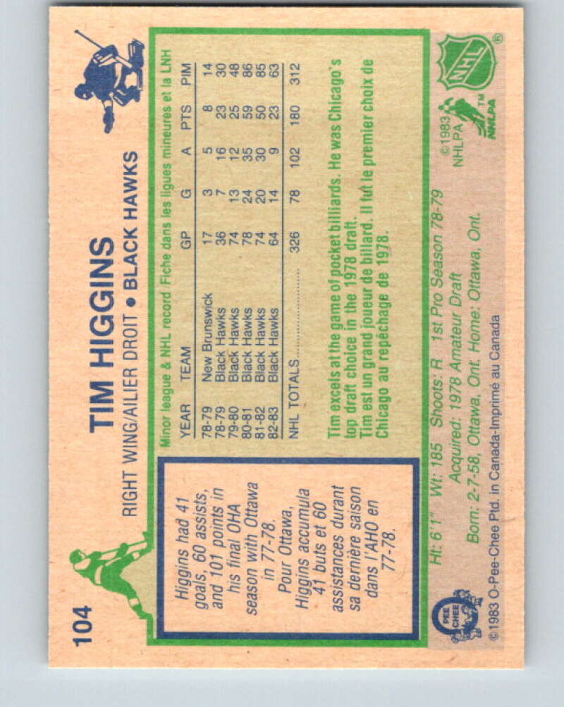 1983-84 O-Pee-Chee #104 Tim Higgins  Chicago Blackhawks  V27037