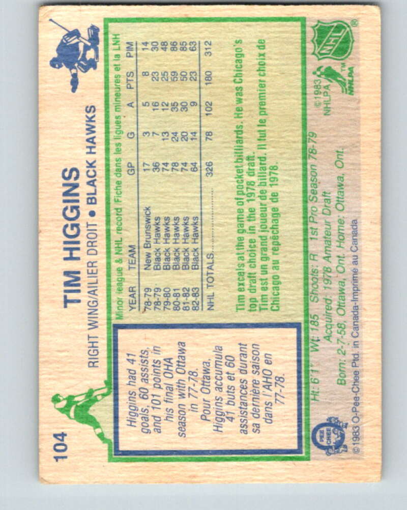 1983-84 O-Pee-Chee #104 Tim Higgins  Chicago Blackhawks  V27038